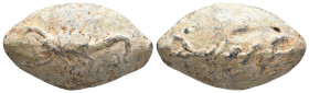 ANCIENT GREEK PB SLING BULLET. (CIRCA 4TH-1ST CENTURY BC).
Condition : See picture. No return
Weight : 37.55 g
Diameter : 33 mm