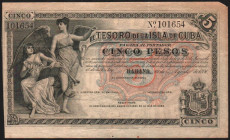 Tesoro de la Isla de Cuba. 12 de agosto de 1891. 5 pesos. Con numeración. Sin firmas. EBC-. Escaso