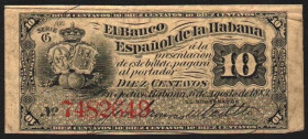 Banco Español de la Habana. 6 de agosto de 1883. 10 centavos