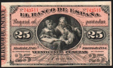 1 de enero de 1884. 25 pesetas. Casi EBC-. Buen ejemplar