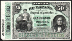 1 de enero de 1884. 50 pesetas. Pruebas de anverso y reverso adheridas. Casi SC