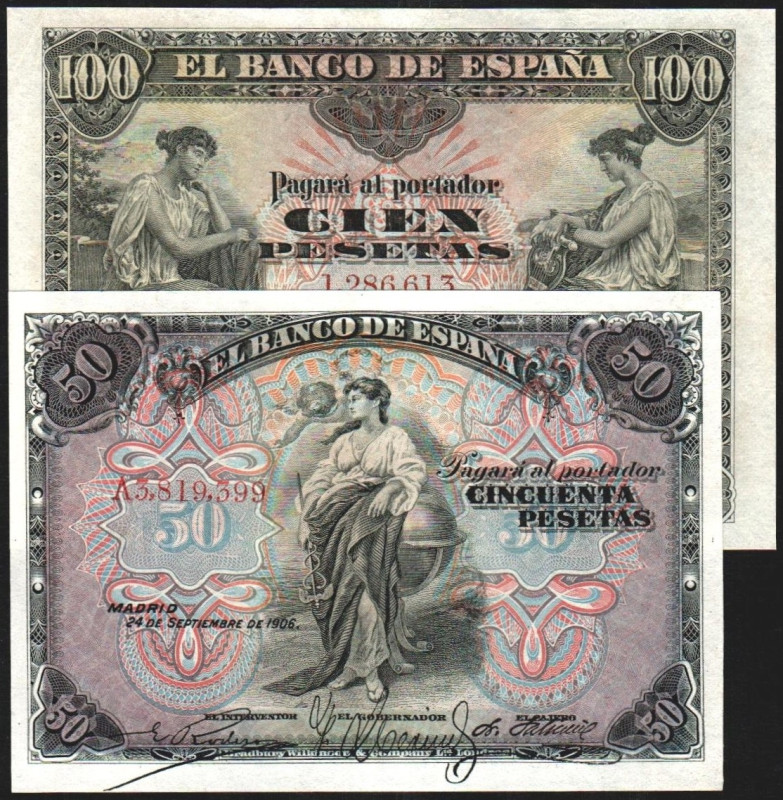 24 de septiembre de 1906. 50 pesetas. Serie A. 30 de junio de 1906. 100 pesetas....