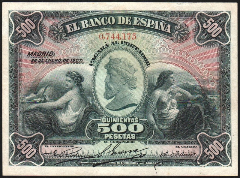 28 de enero de 1907. 500 pesetas. E316. Planchado. MBC+