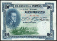 1 de julio de 1925. 100 pesetas. Sin serie. SC. Buen ejemplar. Muy escaso