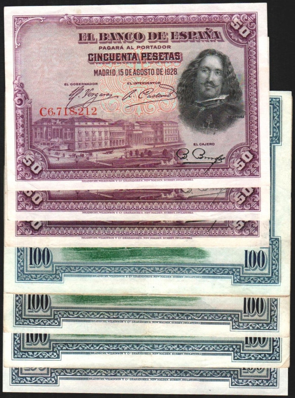 1 de julio de 1925. 100 pesetas. Sin serie y series A, B, C, D, E y F. 15/8/1928...