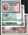 12 de octubre de 1926. 25 pesetas. Serie B. 1 de julio de 1925. 100 (2) y 1.000… lote de 4