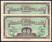 Consejo de Asturias y León. (1937). 40 céntimos. Pareja correlativa. SC. Lote de 2