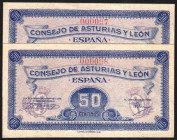 Consejo de Asturias y León. (1937). 50 céntimos. Números 97 y 98. SC. Raro. Lote de 2