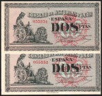 Consejo de Asturias y León. 1937. 2 pesetas. Pareja correlativa. SC. Lote de 2