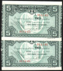 Banco de España, Bilbao. 1 de enero de 1937. 5 pesetas. Serie A. Pareja correlativa. SC. Lote de 2