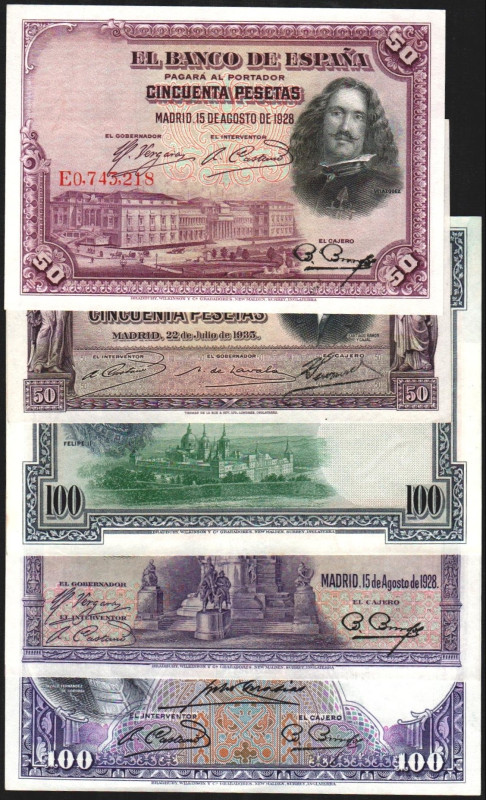 1 de julio de 1925. 100 pesetas. Serie D. 15/8/1928. 50 y 100 ptas. Series E y A...