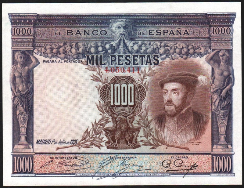 1 de julio de 1925. 1.000 pesetas. Numeración superior a 3.640.000. E351. Ligera...