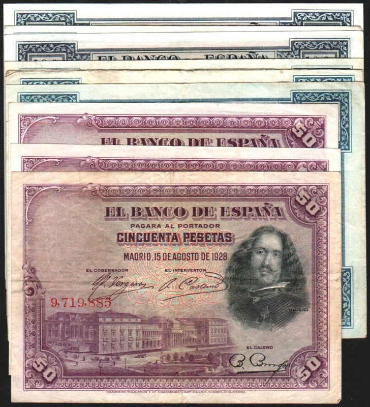 15 de agosto de 1928. 50 pesetas. Sin serie y series A, B y C. 1/7/1925. 100 pes...