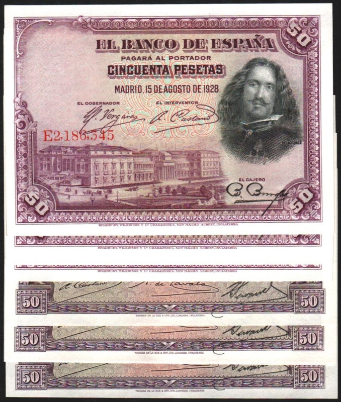 15 de agosto de 1928 y 22 de julio de 1935. 50 pesetas. Serie E y sin serie. Dos...