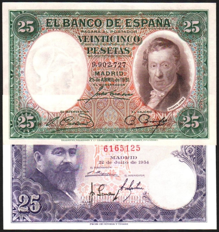 25 de abril de 1931. 25 pesetas. 22/7/1954. 25 ptas. Sin serie. E358 (SC 100€) y...