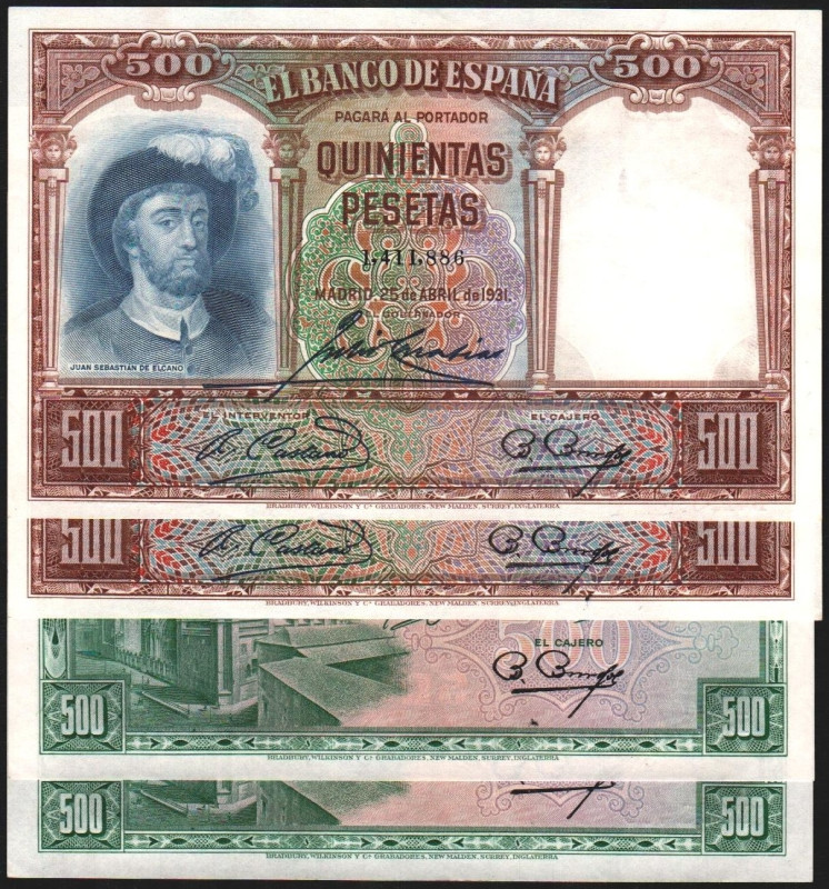 25 de abril de 1931. 500 pesetas. Pareja correlativa. 15/8/1928. 500 pesetas. Pa...