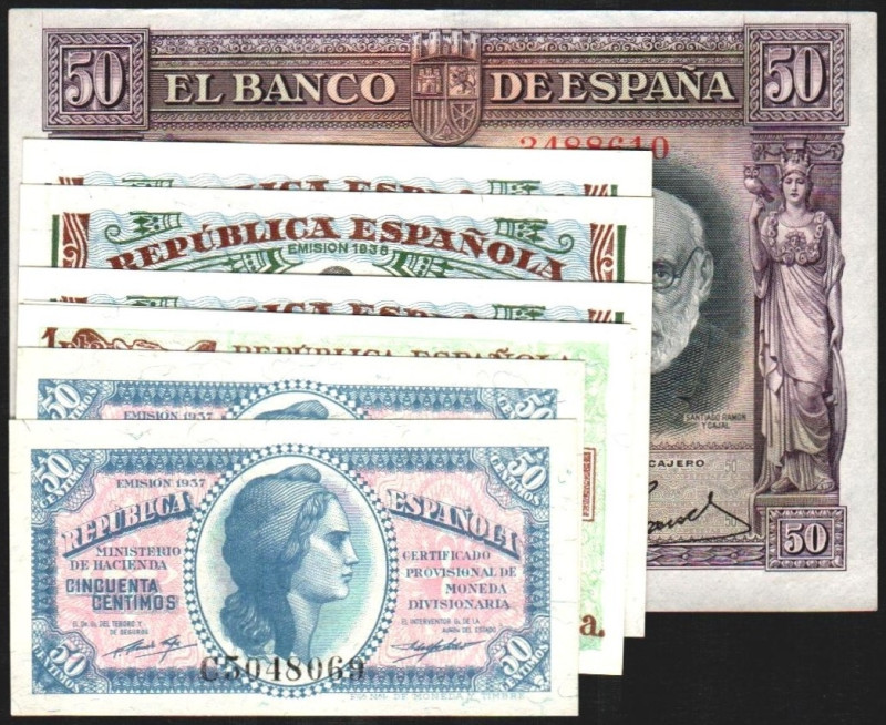 22 de julio de 1935. 50 pesetas. Sin serie. 1937. 50 (2) céntimos, y 1 (2) ptas....