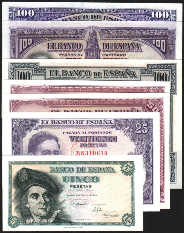 5 de marzo de 1948. 5 pesetas. Serie A. 22/7/1954. 25 ptas. Serie B. 15/8/1928. ...