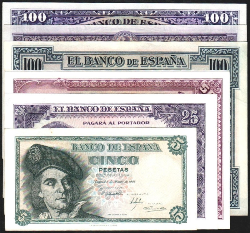 5 de marzo de 1948. 5 pesetas. Serie A. 22/7/1954. 25 ptas. Serie K. 15/8/1928. ...