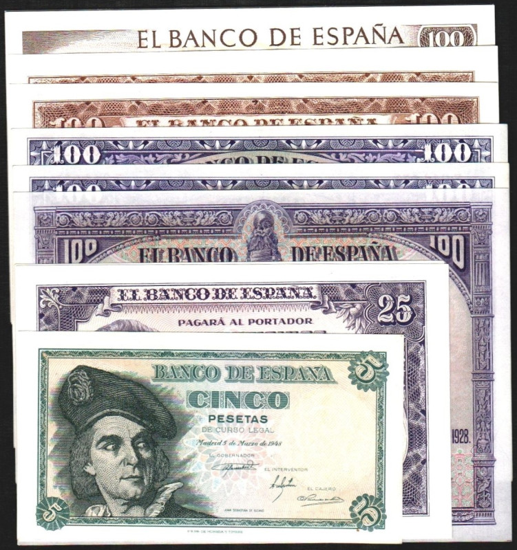 19 de noviembre de 1965. 100 pesetas. Serie 1C. Nueve correlativos. 5/3/1948. 5 ...