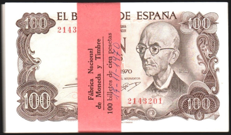 17 de noviembre de 1970. 100 pesetas. Sin serie. Cien correlativos. Faja origina...