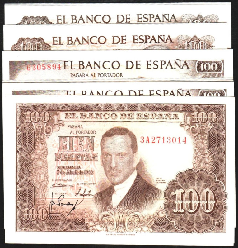 17 de noviembre de 1970. 100 pesetas. Series A (4) y 9A (3). 7/4/1953. 100 ptas....