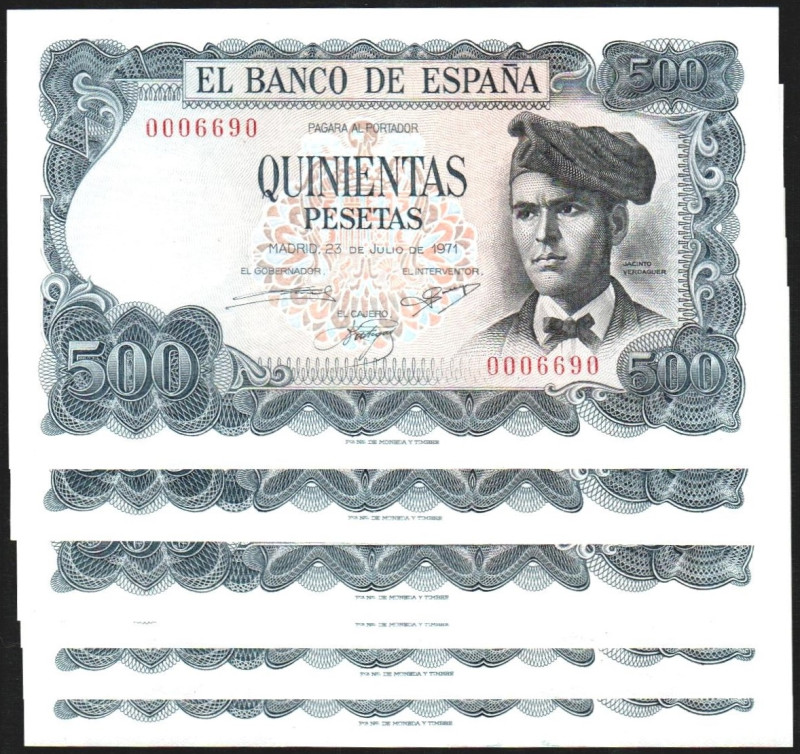 23 de julio de 1971. 500 pesetas. Sin serie. Número no alto, con 000 al inicio. ...