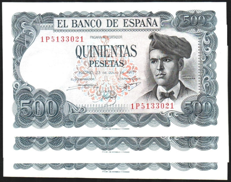 23 de julio de 1971. 500 pesetas. Serie 1P. Decena correlativa. E473a. Muy leve ...