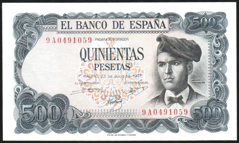 23 de julio de 1971. 500 pesetas. Serie 9A. E473b (numeración especial SC 80€). ...