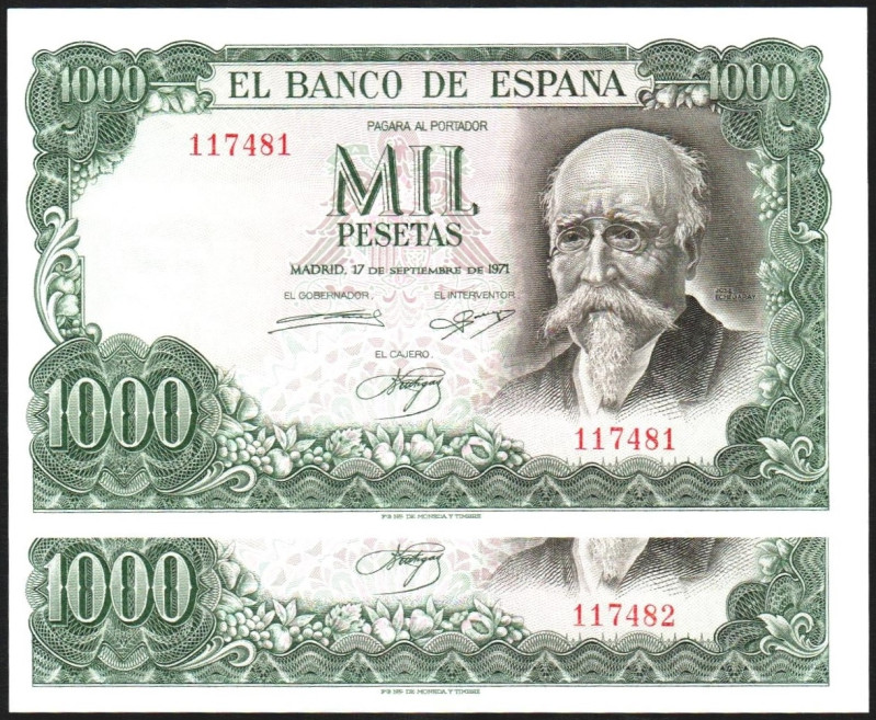 17 de septiembre de 1971. 1.000 pesetas. Sin serie. Pareja correlativa. Numeraci...