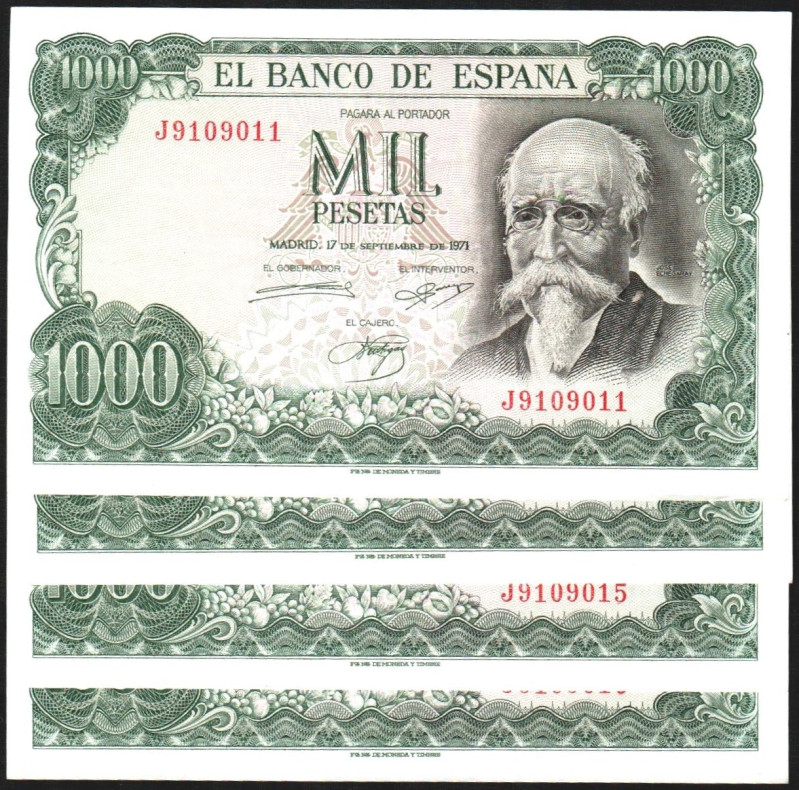 17 de septiembre de 1971. 1.000 pesetas. Serie J. Dos parejas correlativas. E474...