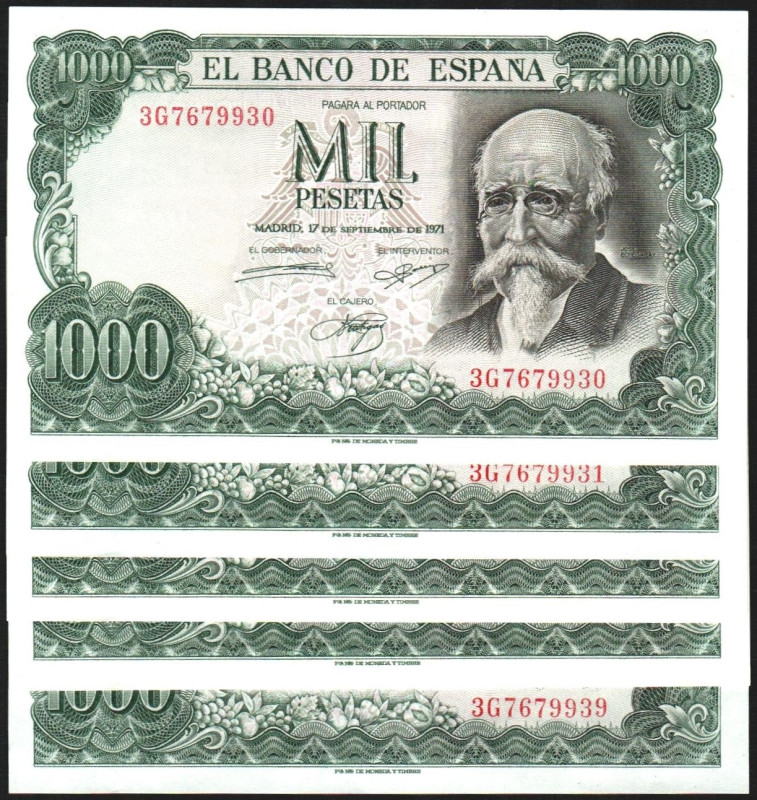 17 de septiembre de 1971. 1.000 pesetas. Serie 3G. Diez correlativos. E474c. SC,...