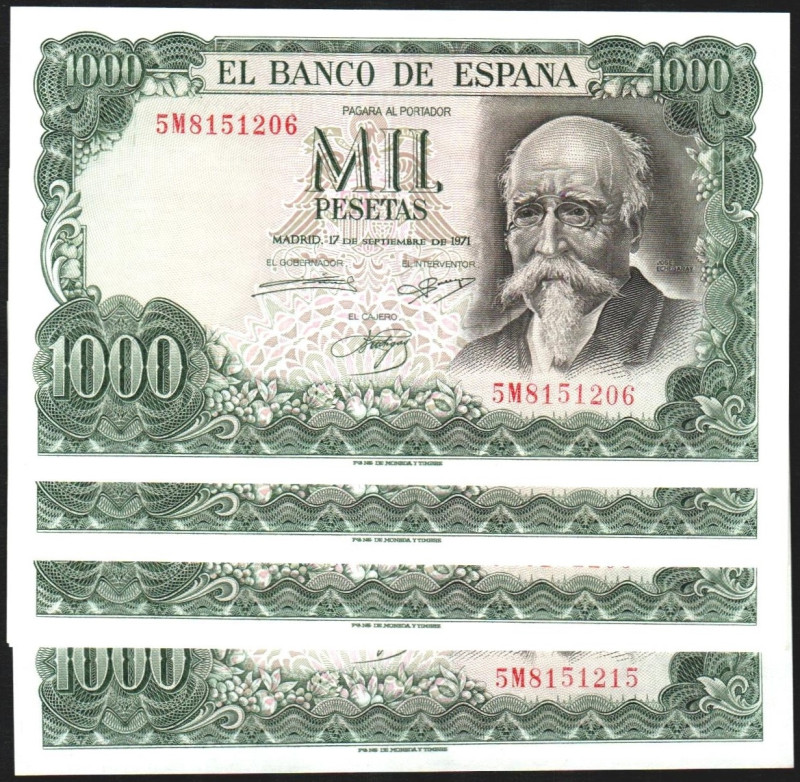 17 de septiembre de 1971. 1.000 pesetas. Serie 5M. Diez correlativos. E474c. Piq...