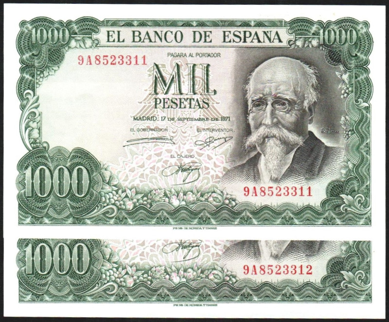 17 de septiembre de 1971. 1.000 pesetas. Serie 9A. Pareja correlativa.E474d (num...