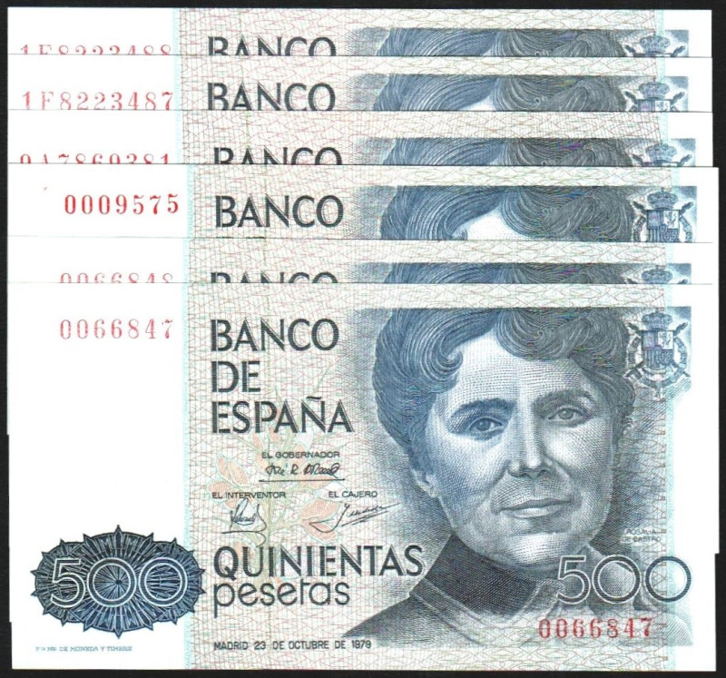 23 de octubre de 1979. 500 pesetas. Sin serie. Dos parejas correlativas. Numerac...