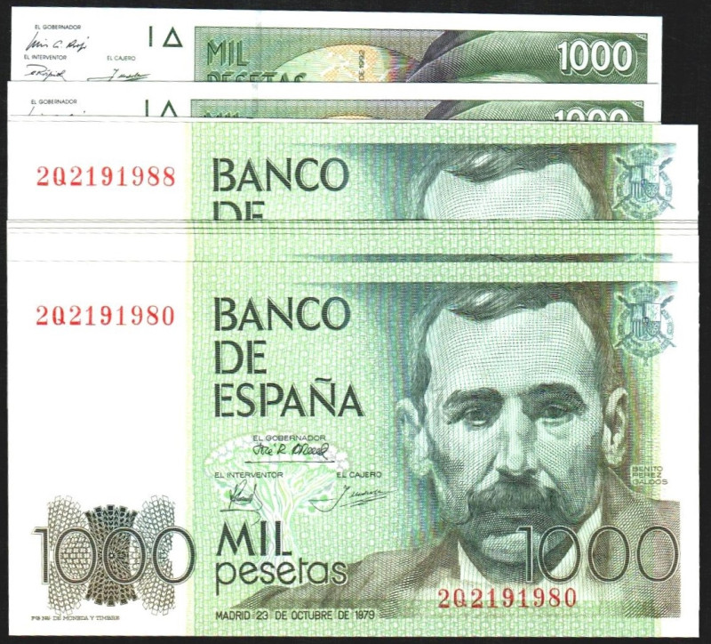 23 de octubre de 1979. 1.000 pesetas. Serie 2Q. Nueve correlativos. 12/10/1992. ...