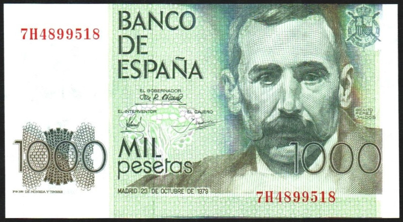 23 de octubre de 1979. 1.000 pesetas. Serie 7H. Error de impresón al estar despl...