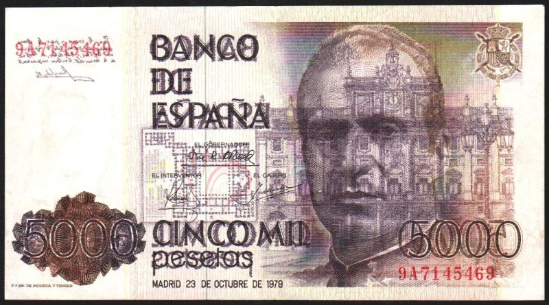 23 de octubre de 1979. 5.000 pesetas. Serie 9A. Error de impresión al estamparse...