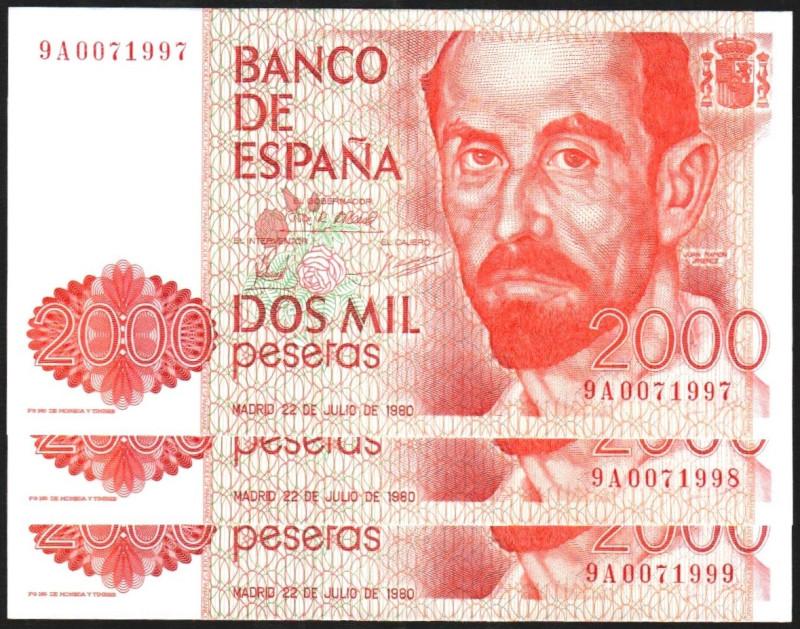 22 de julio de 1980. 2.000 pesetas. Serie 9A. Trío correlativo. E479b (numeració...