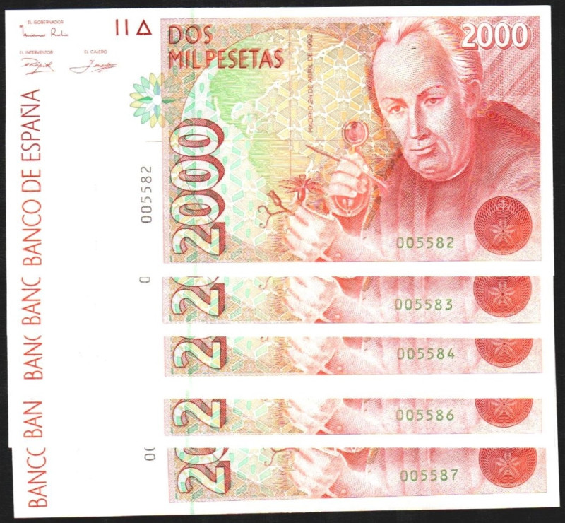 24 de abril de 1992. 2.000 pesetas. Sin serie. Numeración no alta con 00 al inic...