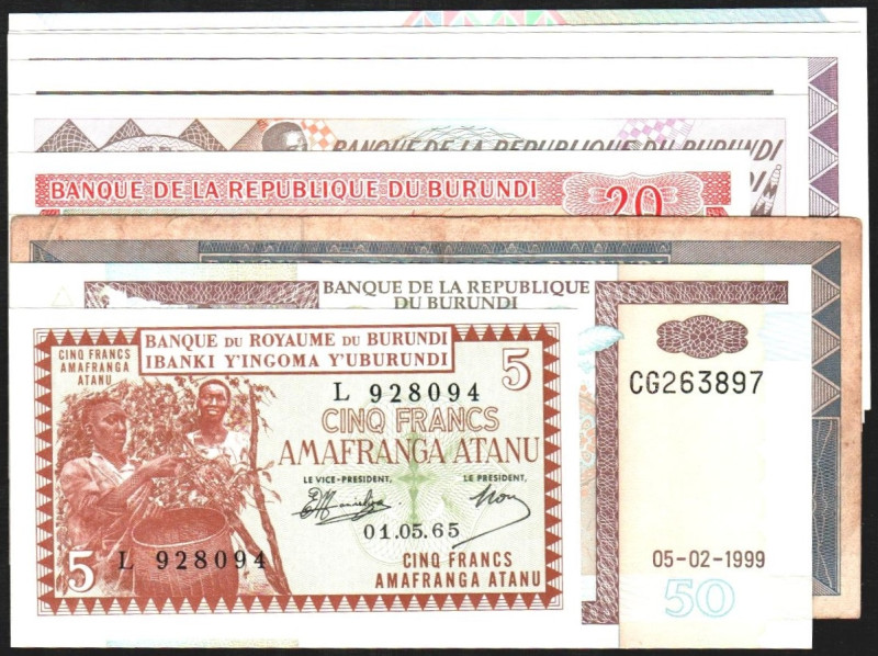 BURUNDI. 5 a 100 francos. 1965 a 2001. P8 (100$), 12 a (65$), 20 (15$), 27 a 29 ...