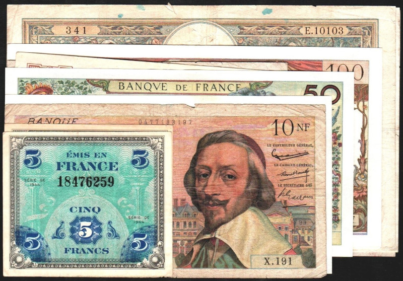 FRANCIA. 2 a 100 francos. 1921 a 1980. P71 (12$), 78 (+-6$x6), 106 (25$), 114, 1...