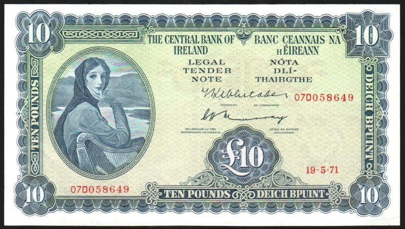 IRLANDA. 10 libras. 1971. P66c (385$). EBC-, restos de apresto original. Escaso