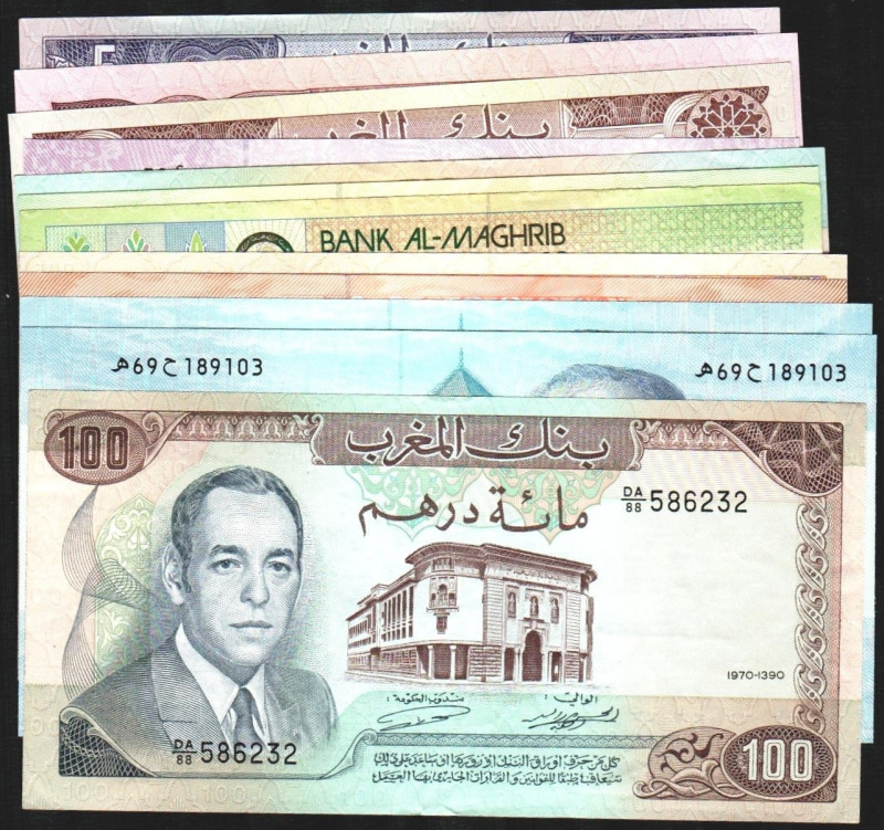 MARRUECOS. 5 a 200 dirhams. 1970 a 1996. P56 (10$), 57 (10+10$), 58 (10$), 59a (...