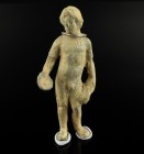 Roman Apollo Statuette
2nd-3rd century CE
Bronze, 58 mm, 28,80 g
Apollo standing left, holding patera in right hand and branches in left hand. Silv...