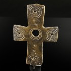 Byzantine Enkolpion Reliquary Cross
10th-12th century CE
Bronze, 82 mm, 27,82 g
Richly decorated front side of a large enkolpion.
Fine condition....