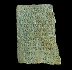 Roman Military Diploma
2nd century CE
Bronze, 58 mm, 11,25 g
Large fragment of a military diploma awarded to a discharged roman soldier. Inscribed ...