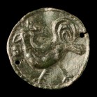 Byzantine Applique
12th-14th century CE
Bronze, 23 mm, 1,02 g
Applique showing a rooster standing left.
Very fine condition. Deep green patina.
E...