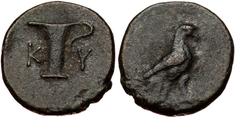 Aeolis, Kyme, AE chalkous (Bronze, 10,6 mm, 0,92 g), ca. 300-250 BC. Obv: Eagle ...