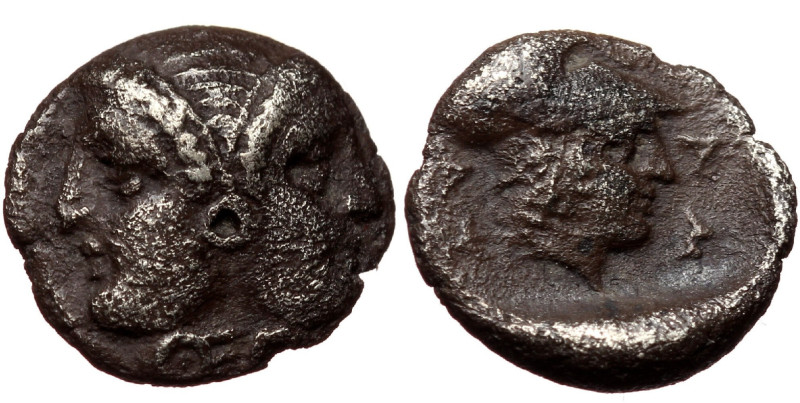 Mysia, Lampsakos, AR Diobol (silver, 1,09 g, 10 mm) ca. 390-330 BC Obv: Diademed...